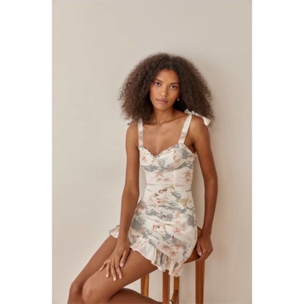 Reformation Christine Mini Dress Long Beach Ruffle Sleeveless 12 Large NWT